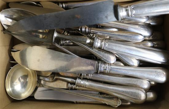 A quantity of Austro-Hungarian 800 standard silver cutlery, including fish knives and forks, servers, table knives etc.